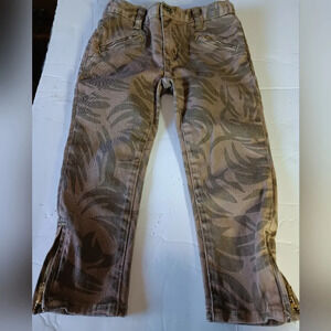 Peek dungarees kids camo palm pattern jeans green Grey zipper legs